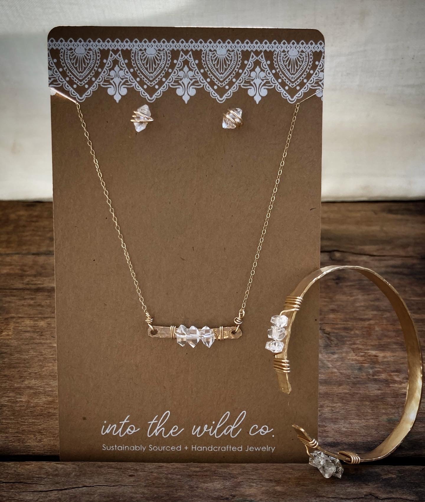 Hammered Herkimer Diamond Cuff Bracelet MTO