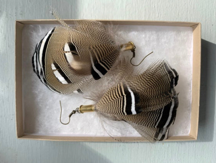 Feather + Recycled .22 Bullet Earrings MTO