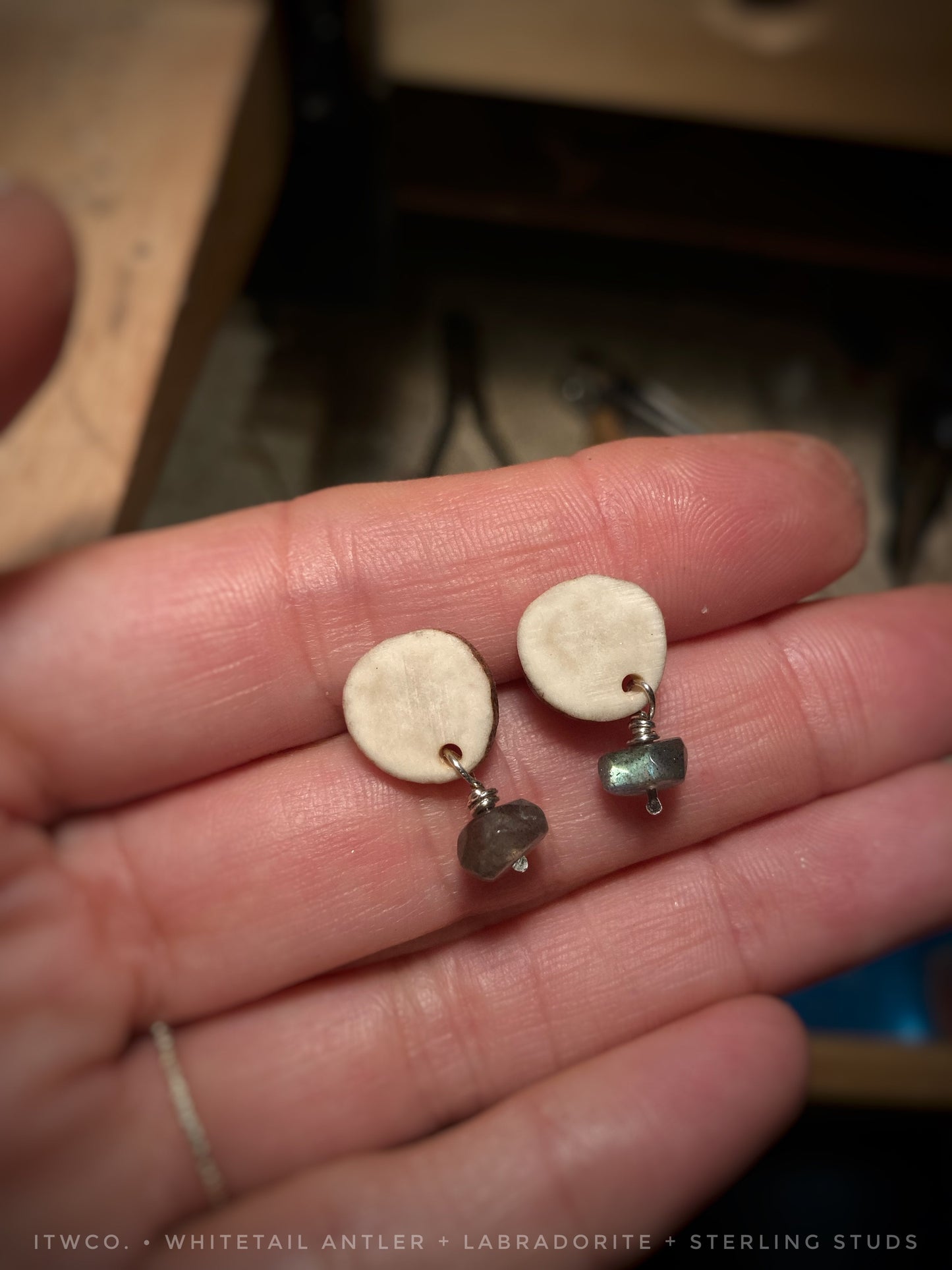 whitetail antler + labradorite stud earrings