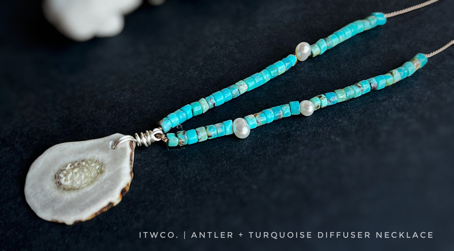 Antler + Turquoise + Pearl Diffuser Necklace MTO