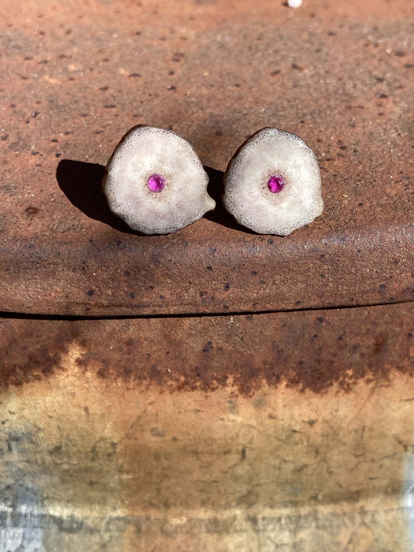 Ruby Inlaid Antler Studs