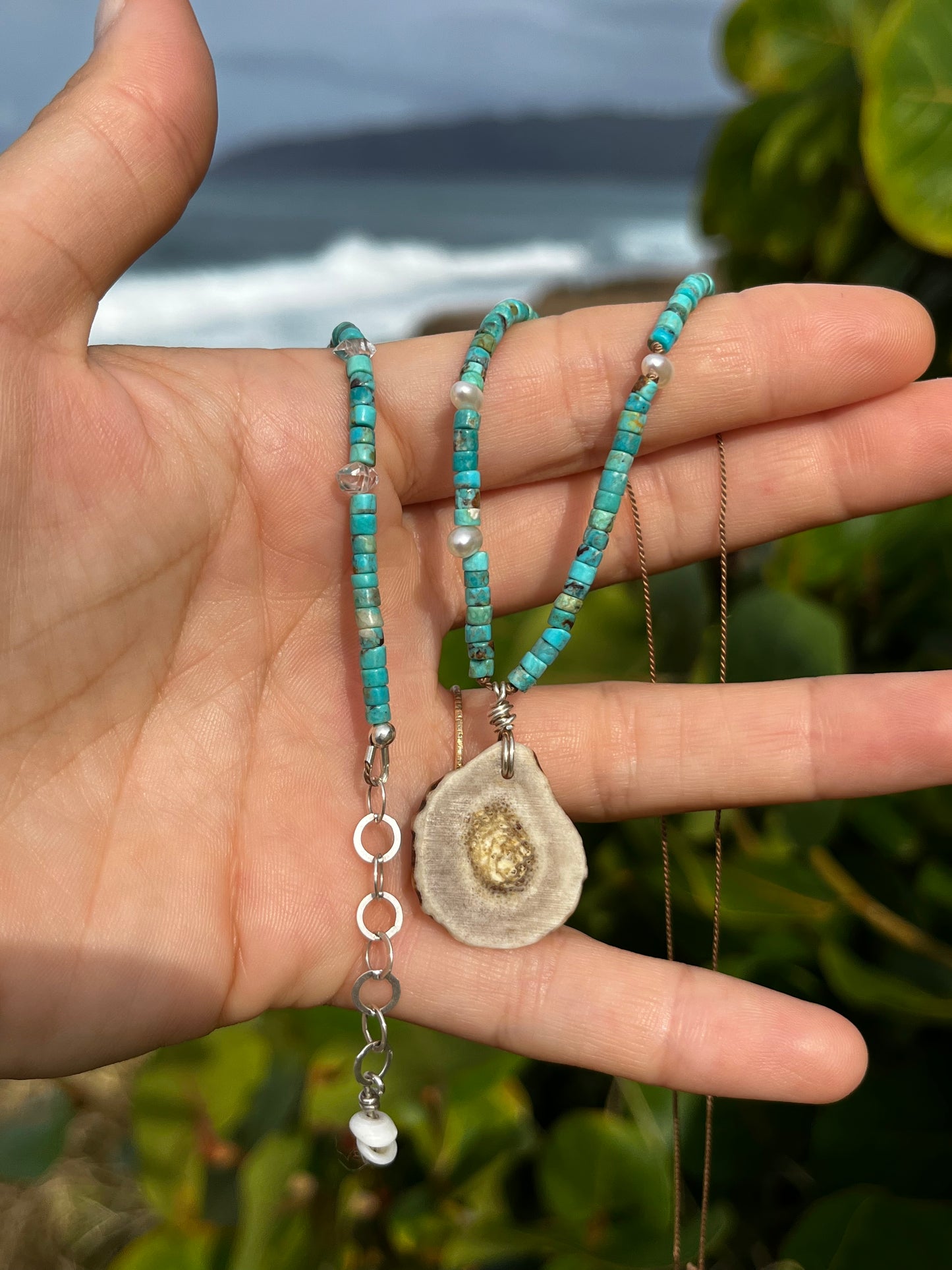Antler + Turquoise + Pearl Diffuser Necklace MTO