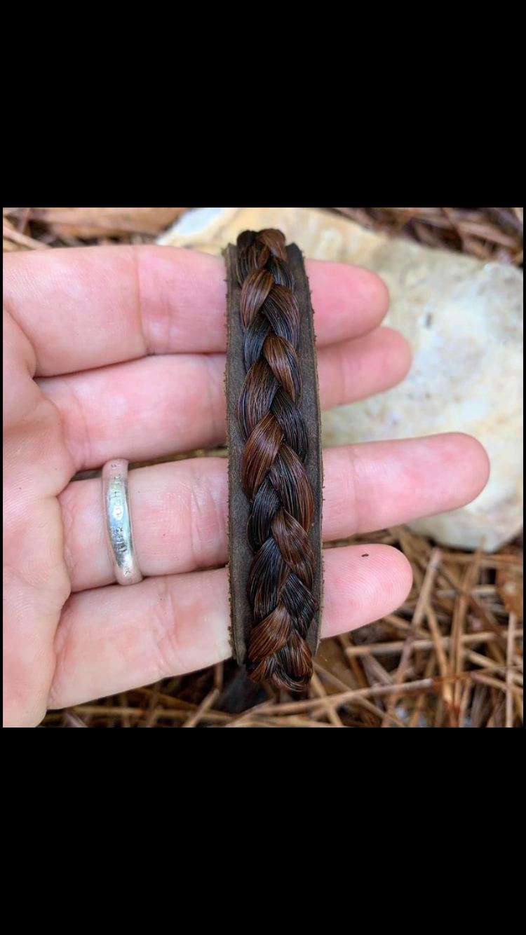 Water Buffalo Leather Horsehair Cuff Bracelet