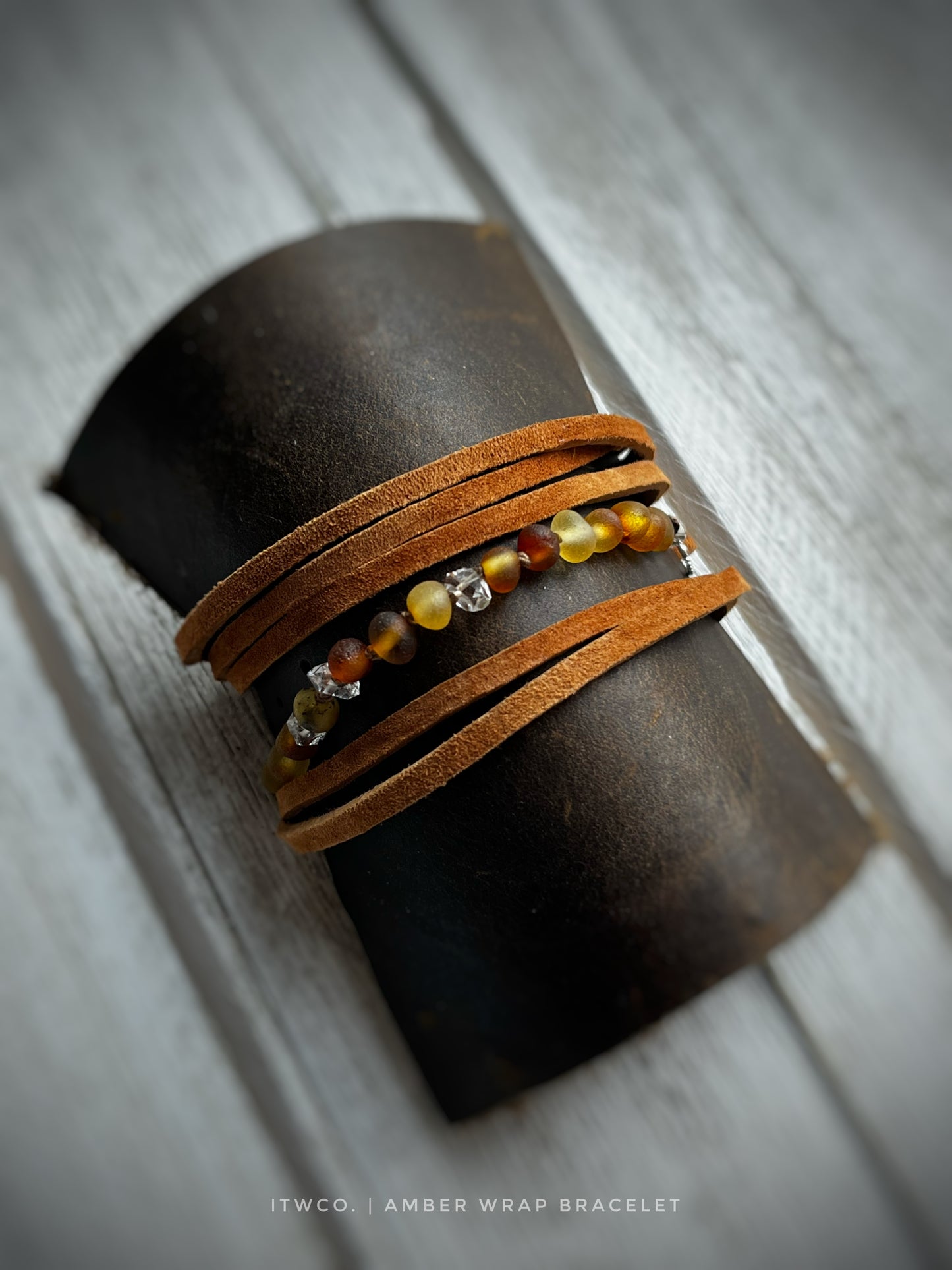 Amber + Herkimer Leather Wrap Bracelet MTO
