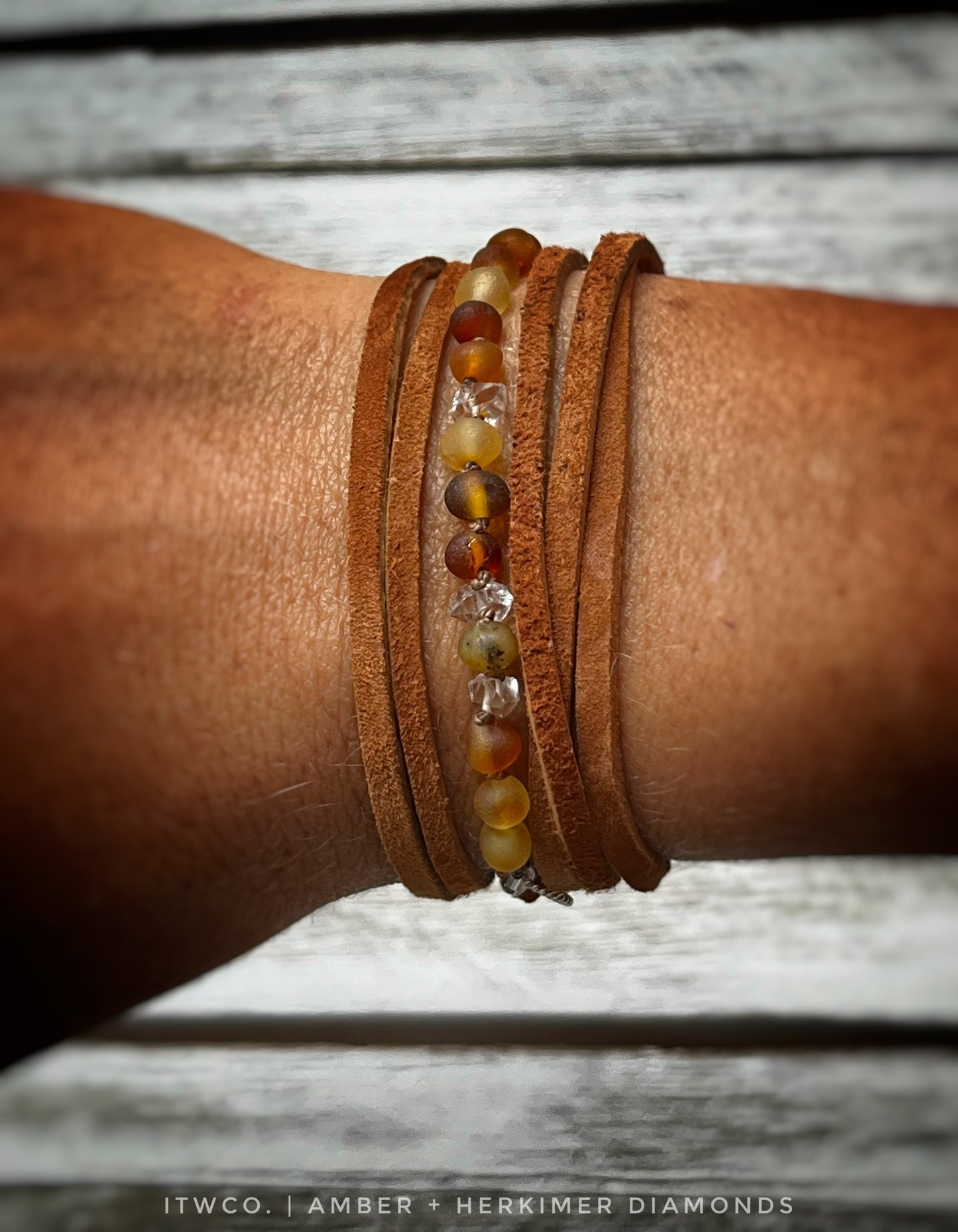 Amber + Herkimer Leather Wrap Bracelet MTO