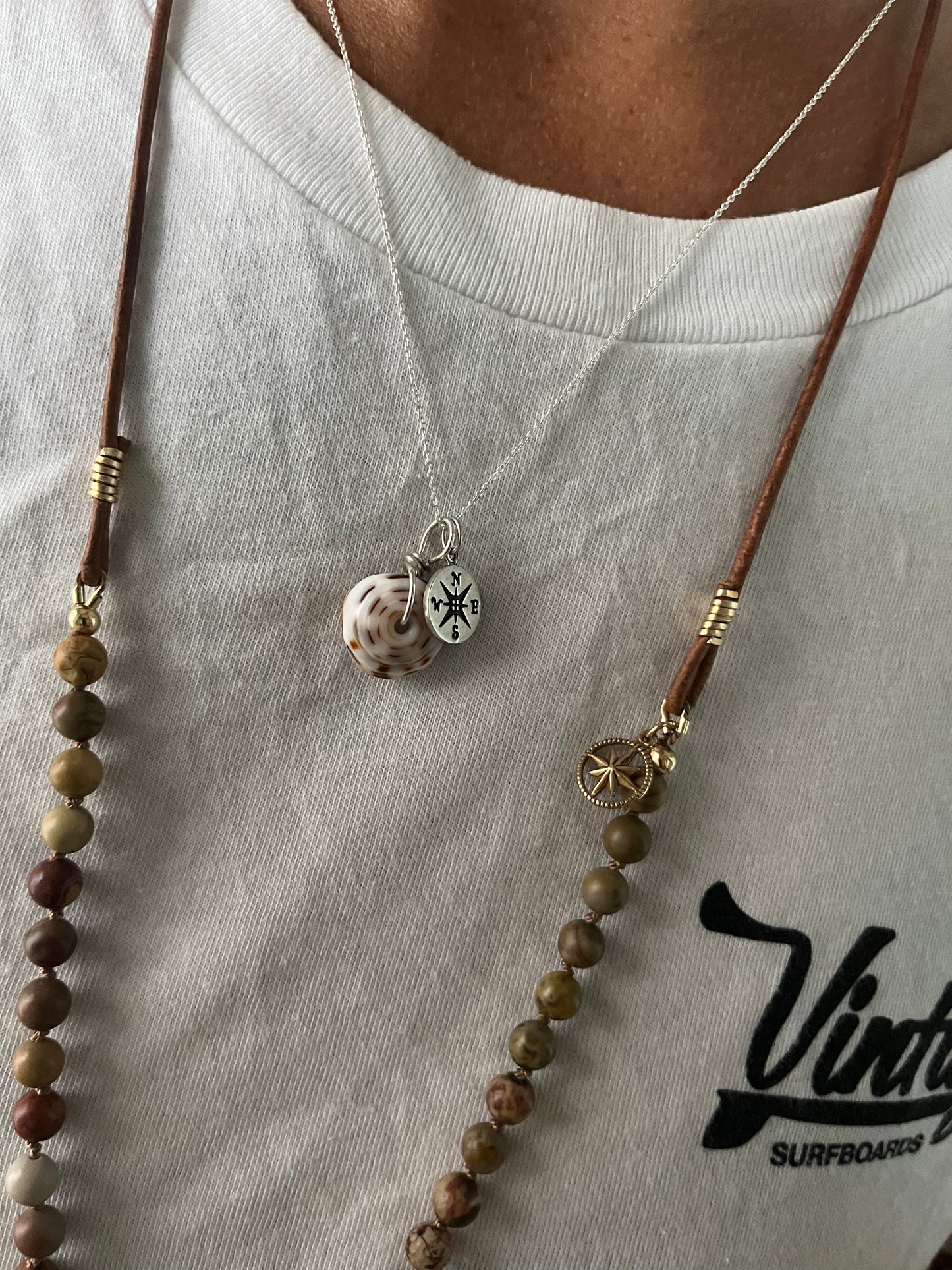 Puka Shell + Compass Rose Charm Necklace