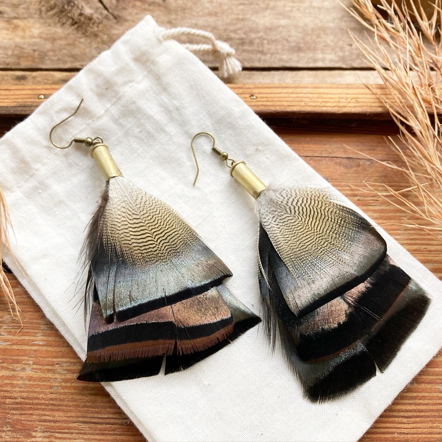 Small Feather + Recycled .22 Bullet Earrings