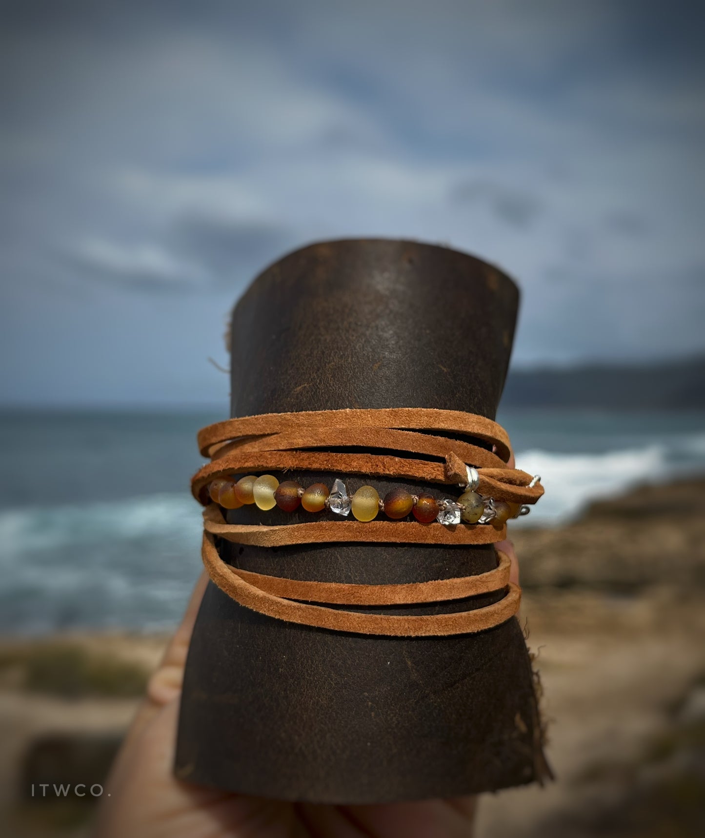 Amber + Herkimer Leather Wrap Bracelet MTO
