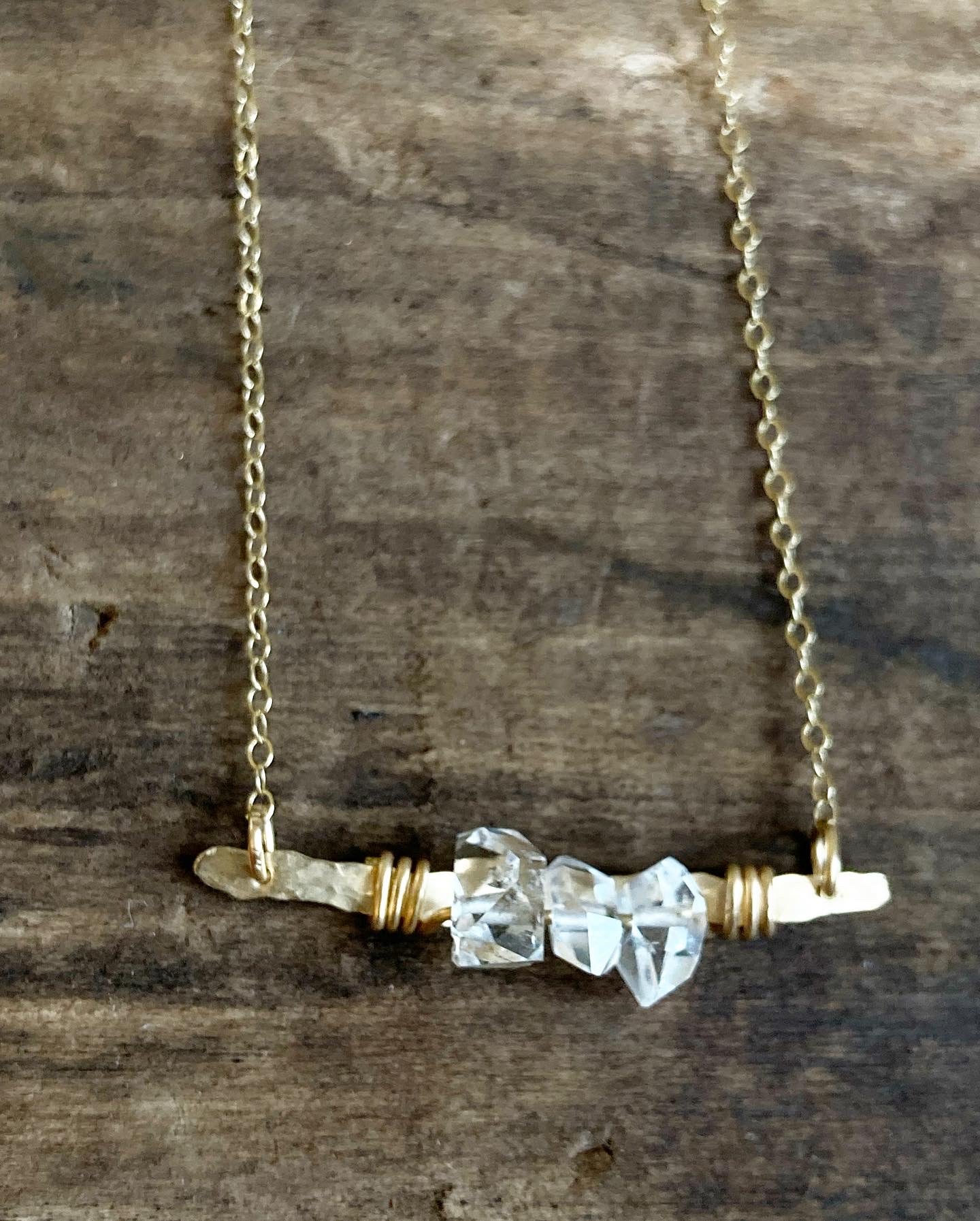 Hammered Herkimer Diamond Bar Necklace