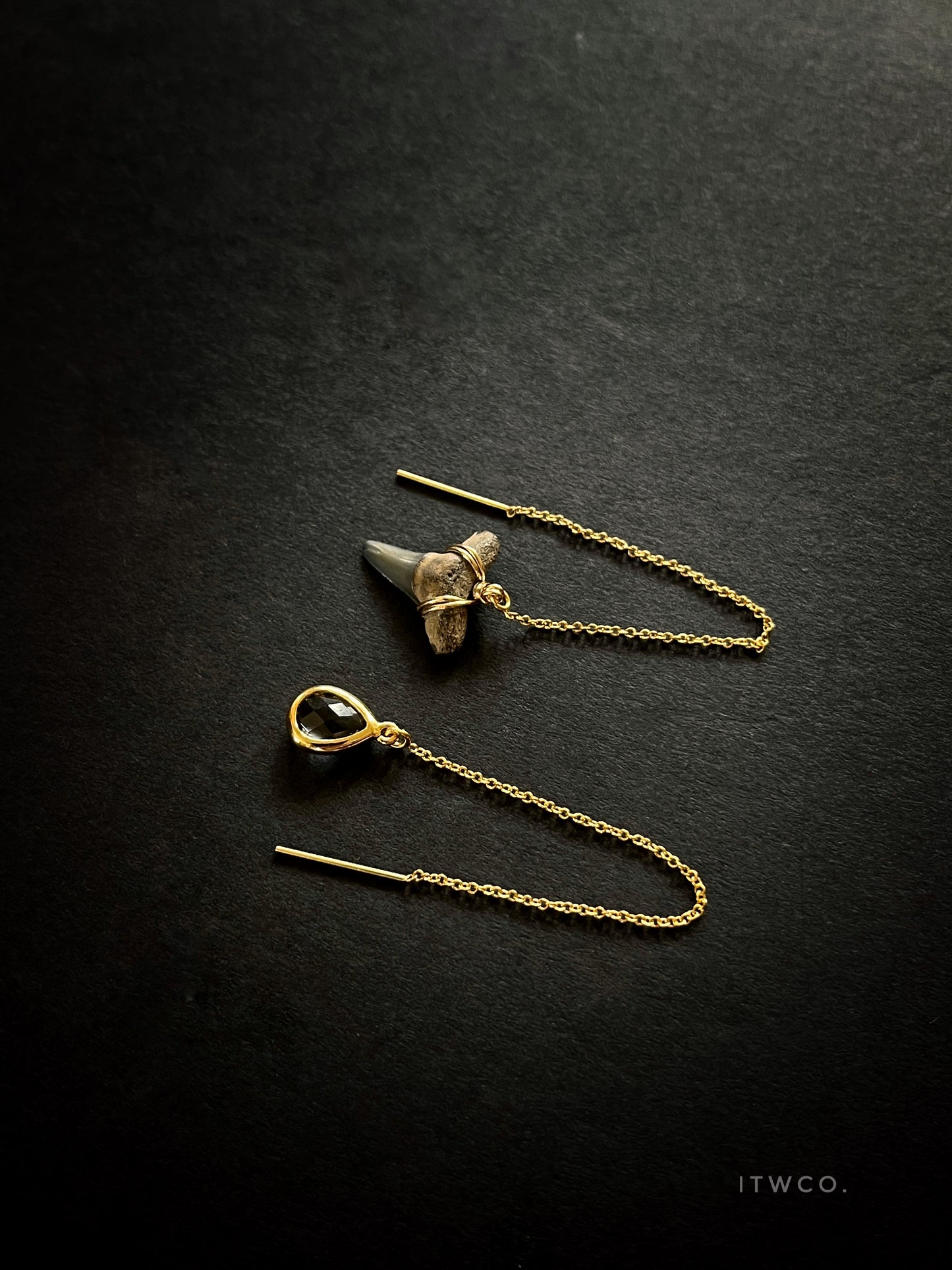 Shark Tooth + Tourmaline Threader Earrings