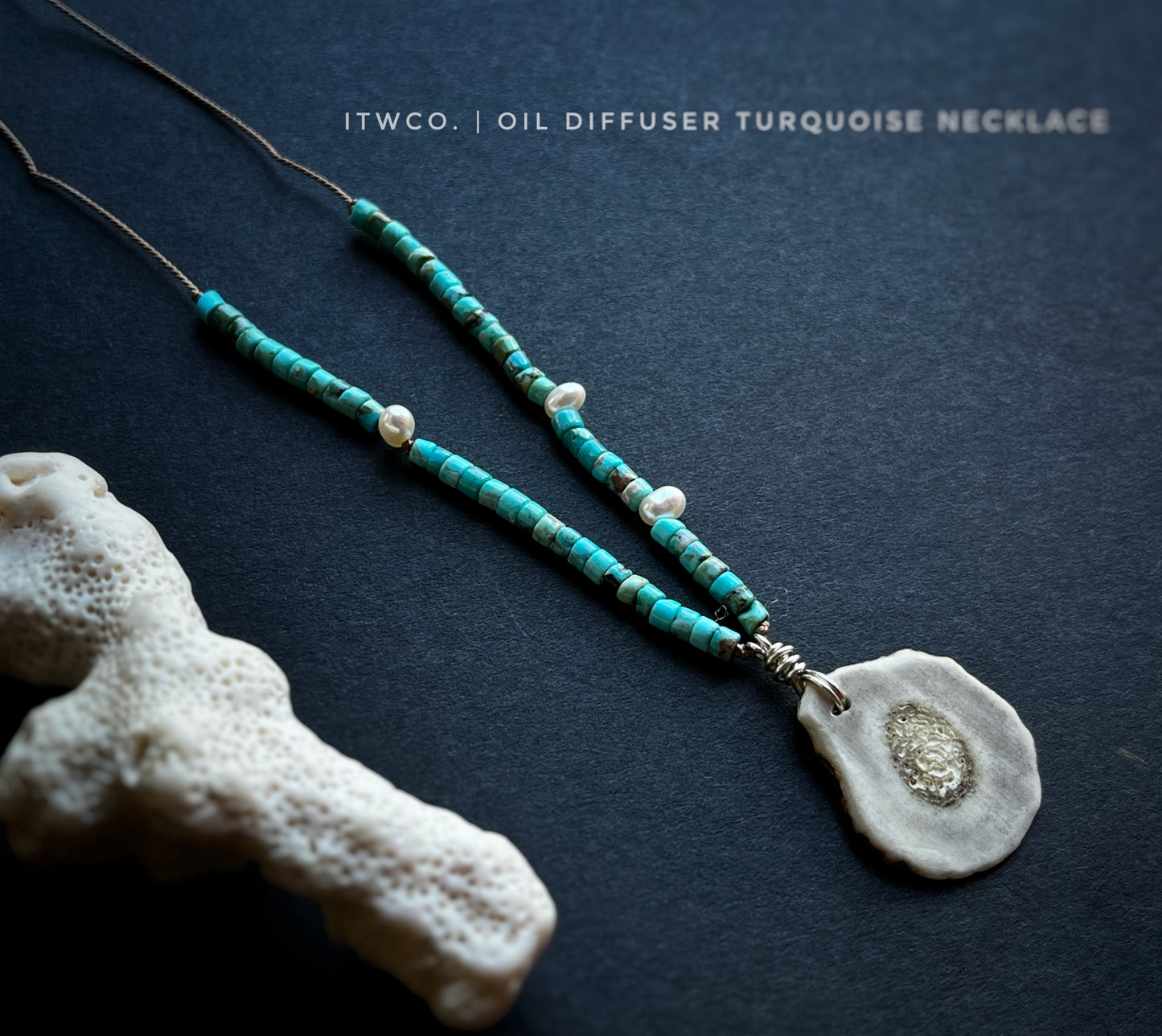Antler + Turquoise + Pearl Diffuser Necklace MTO