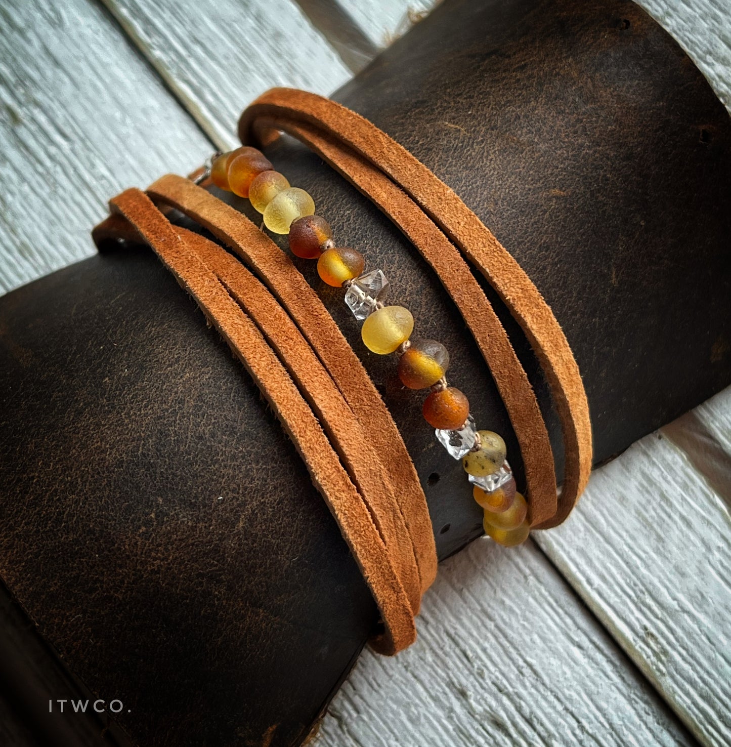 Amber + Herkimer Leather Wrap Bracelet MTO