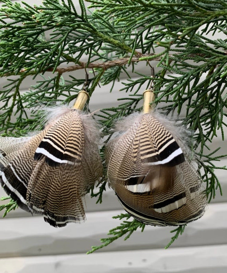 Feather + Recycled .22 Bullet Earrings MTO