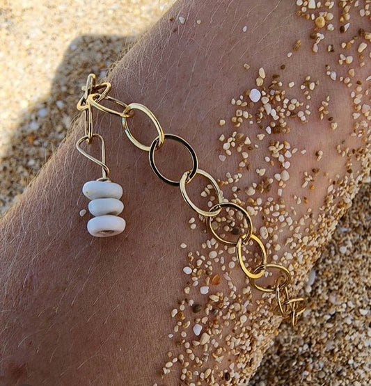 Puka Shell Hammered Bracelet