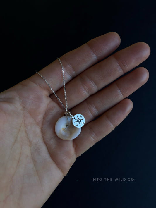 Puka Shell + Compass Rose Charm Necklace