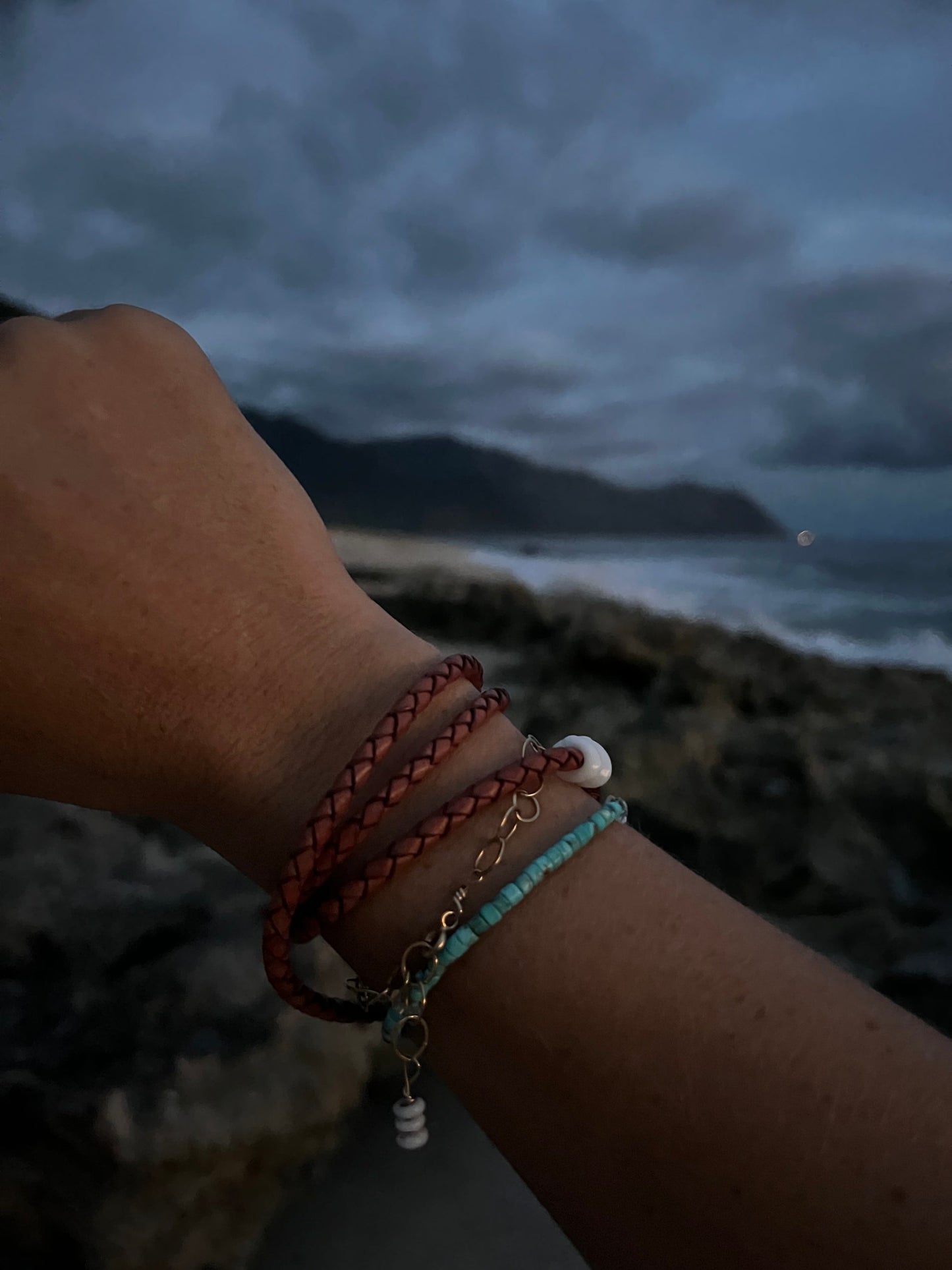 Puka Shell Hammered Bracelet