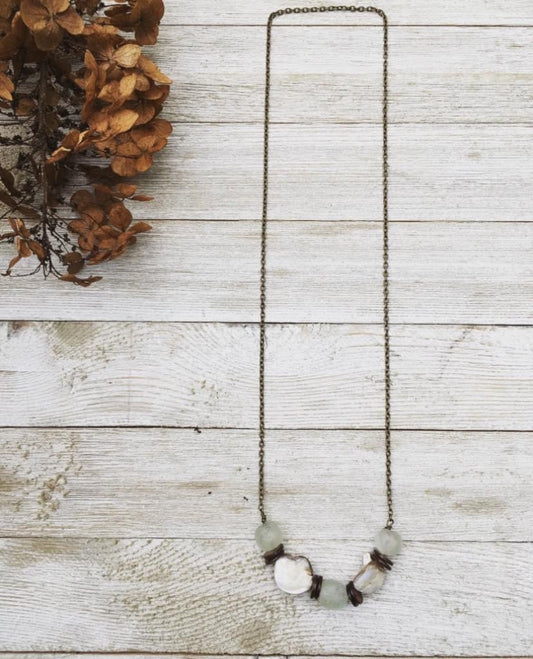 African Sea Glass + Mother Of Pearl Necklace